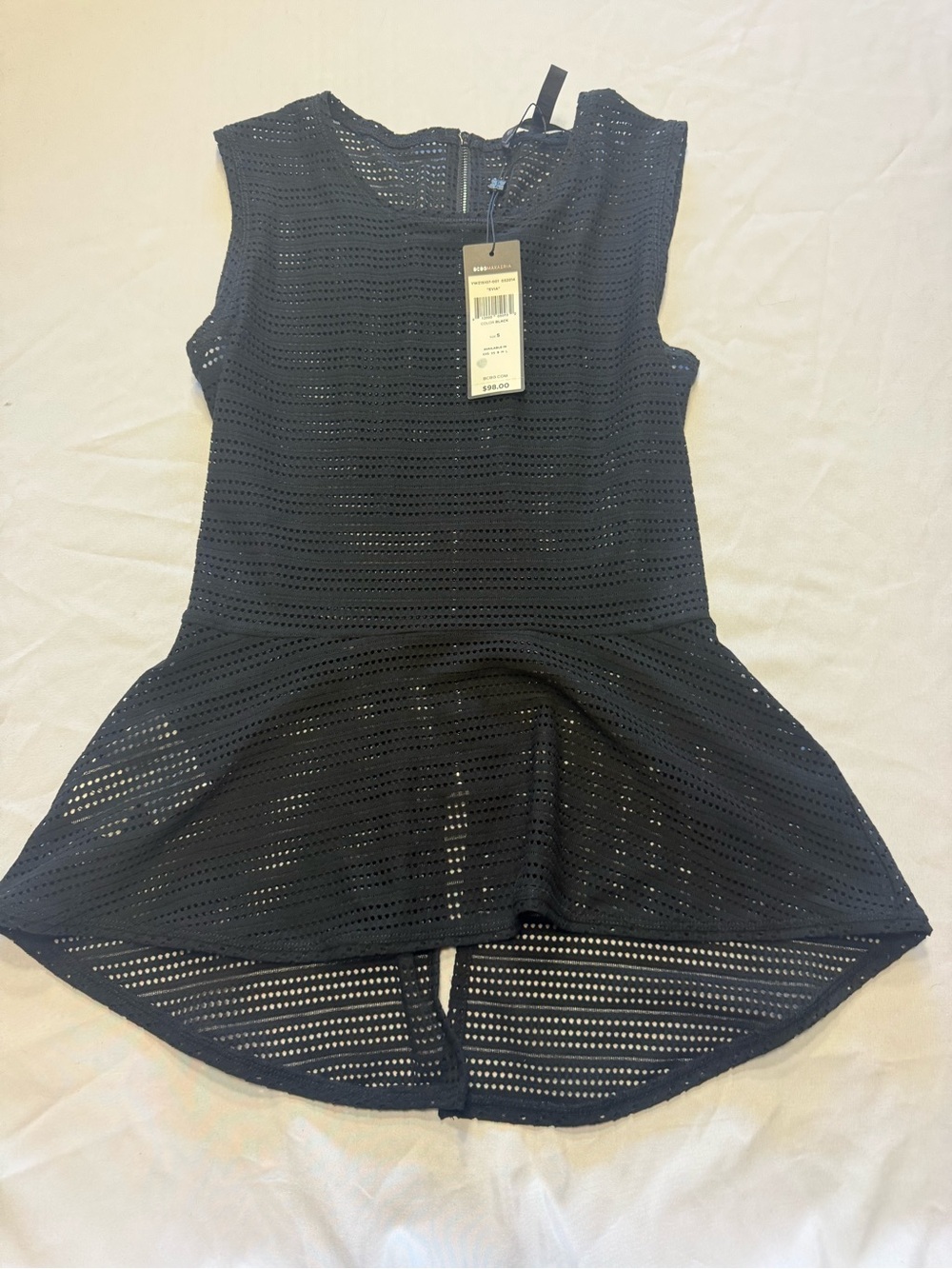 BCBGMaxAzria Black Eyelet Peplum Tank Top